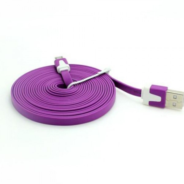 3m Universal Mobile Phone Cable Flat Micro 5p USB 2.0 Data Charging Android Purple